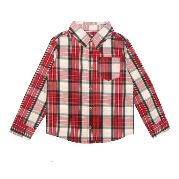 NEW SAMMY + NAT boys classic poplin button down shirt in red tartan - Picture 1 of 3